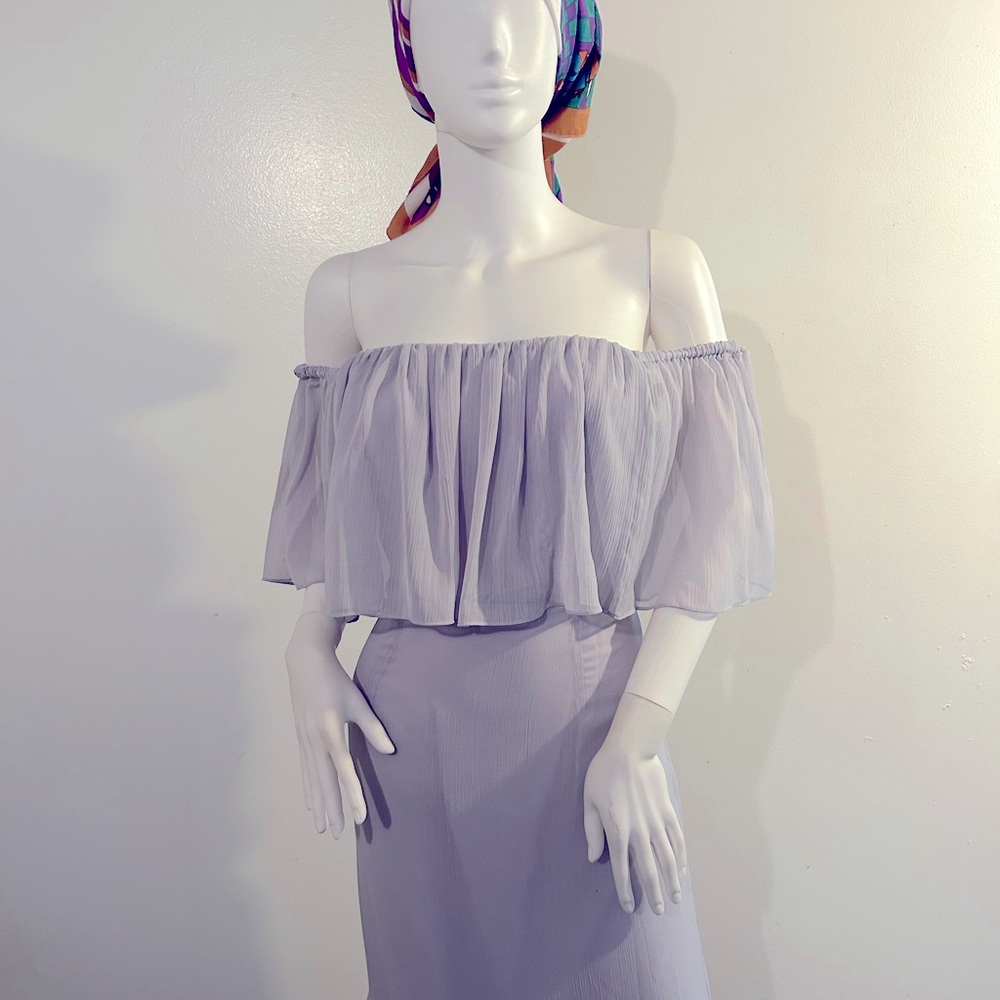 NWOT Lavender Strapless/On/Off Shoulder Maxi Dress Chiffon Full-Length Gown Sz.M